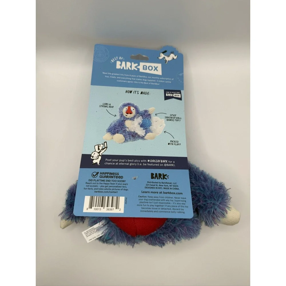 BarkBox Zeke the Cheeky Monkey Dog Toy Squeaky Plush Spiky Ball Whip-n-Flip